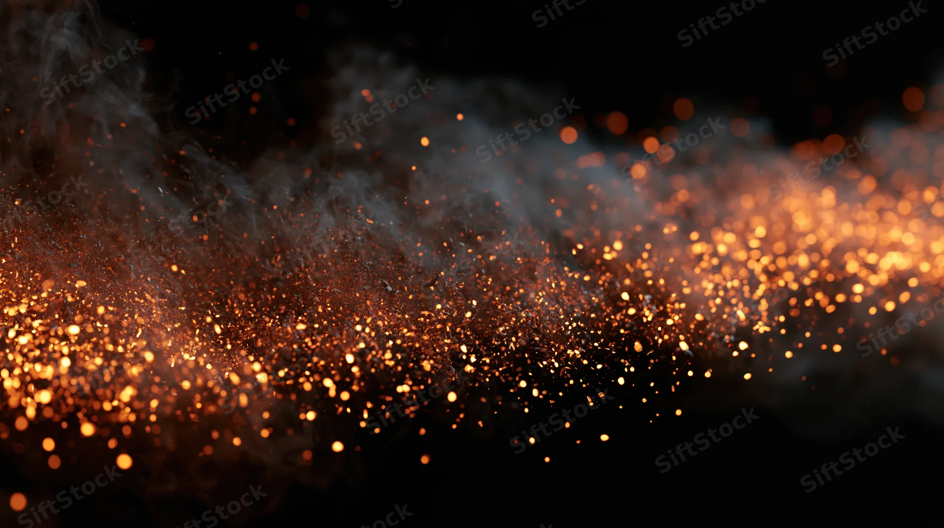 Glowing embers and smoke drifting across a dark background