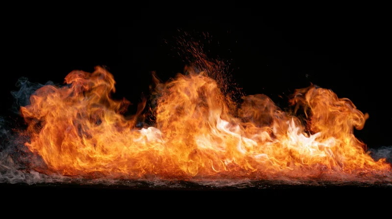Horizontal band of fire burning intensely against a black background