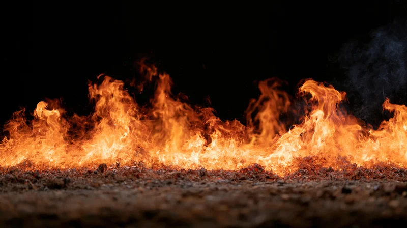 Low flames burning across dark ground at night