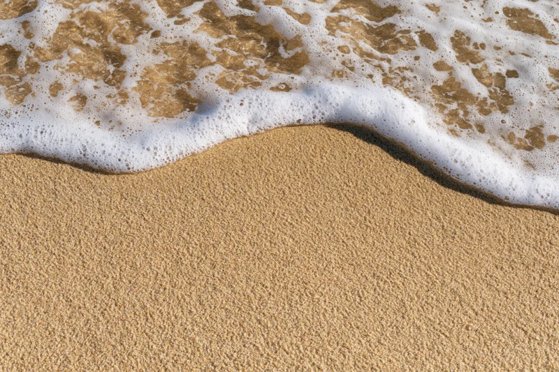 Shallow ocean wave washing over wet beach sand with white seafoam