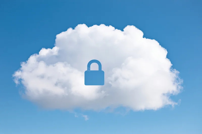 White fluffy cloud with blue padlock symbol against clear blue sky