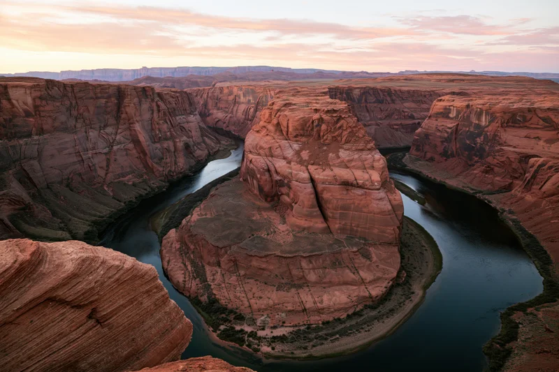 Aerial view of horseshoe bend in the colorado river canyon at sunset