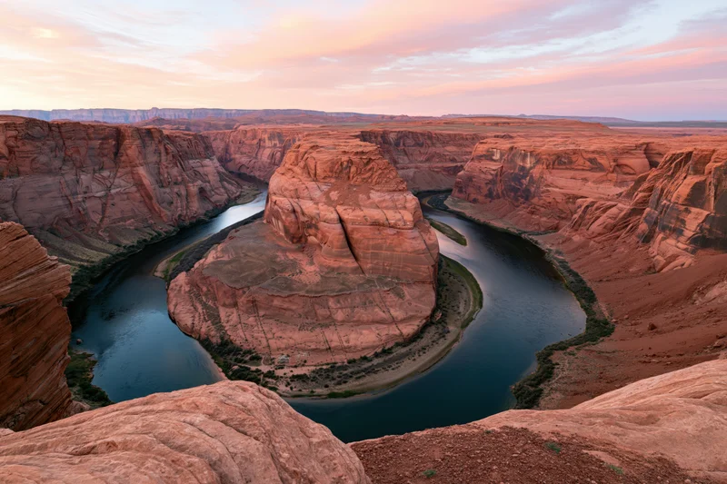 Aerial view of horseshoe bend in the colorado river canyon at sunset