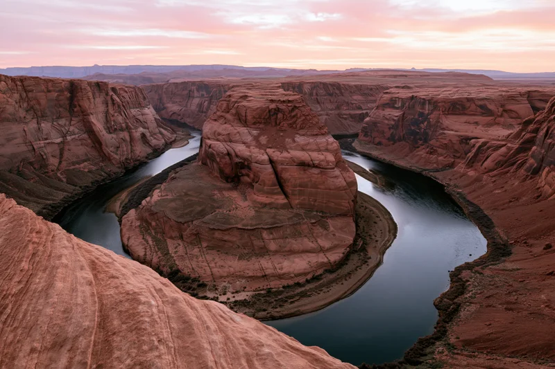 Aerial view of horseshoe bend in the colorado river canyon at sunset