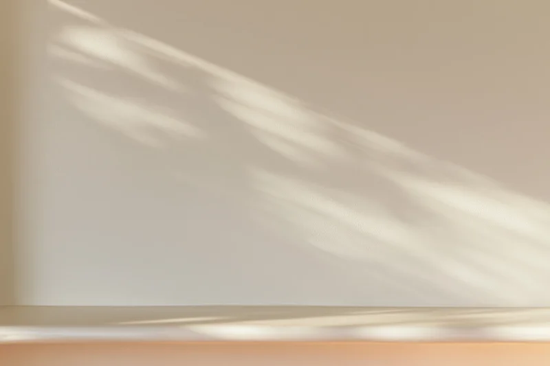 Cream-white plaster wall with soft sunlight casting diagonal shadows across smooth matte surface