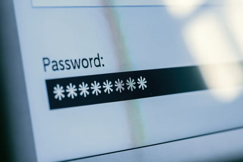 Close-up of computer screen showing password field with masked characters