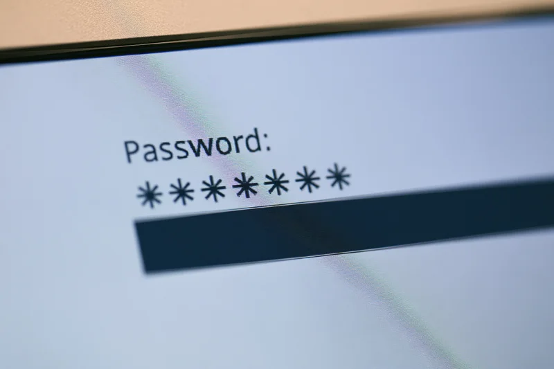 Close-up of computer screen showing password field with masked characters