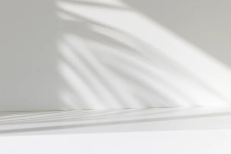 White studio surface and wall with soft light and shadow patterns