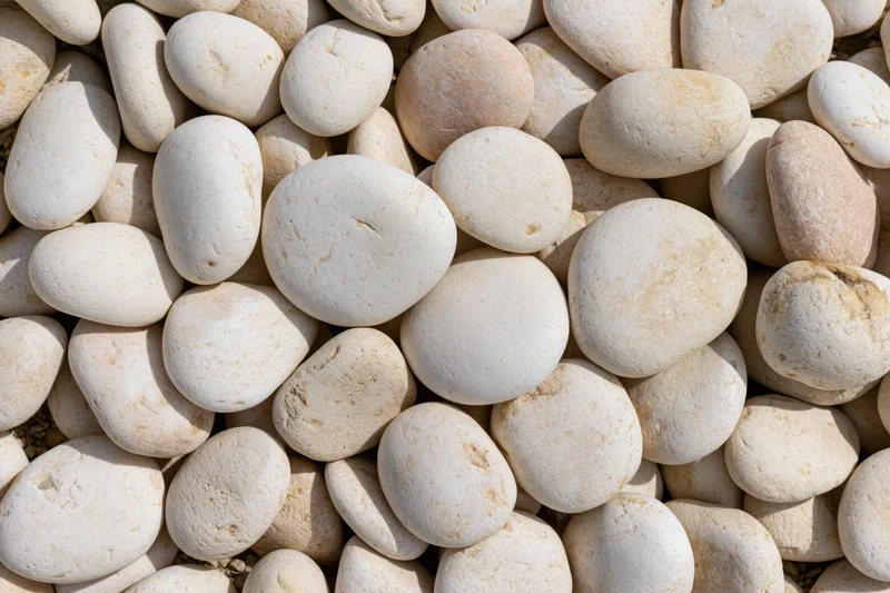 Smooth rounded white pebbles covering the frame in a closeup view