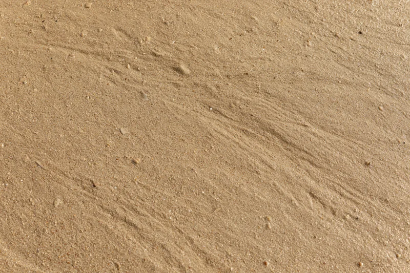 Close-up of smooth wet beach sand surface from overhead view