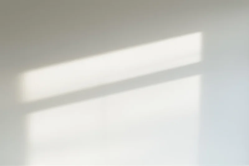 Rectangular beam of bright afternoon sunlight on a plain white interior wall
