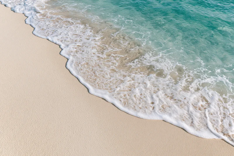 Shallow ocean wave gently washing over fine white sand at the beach
