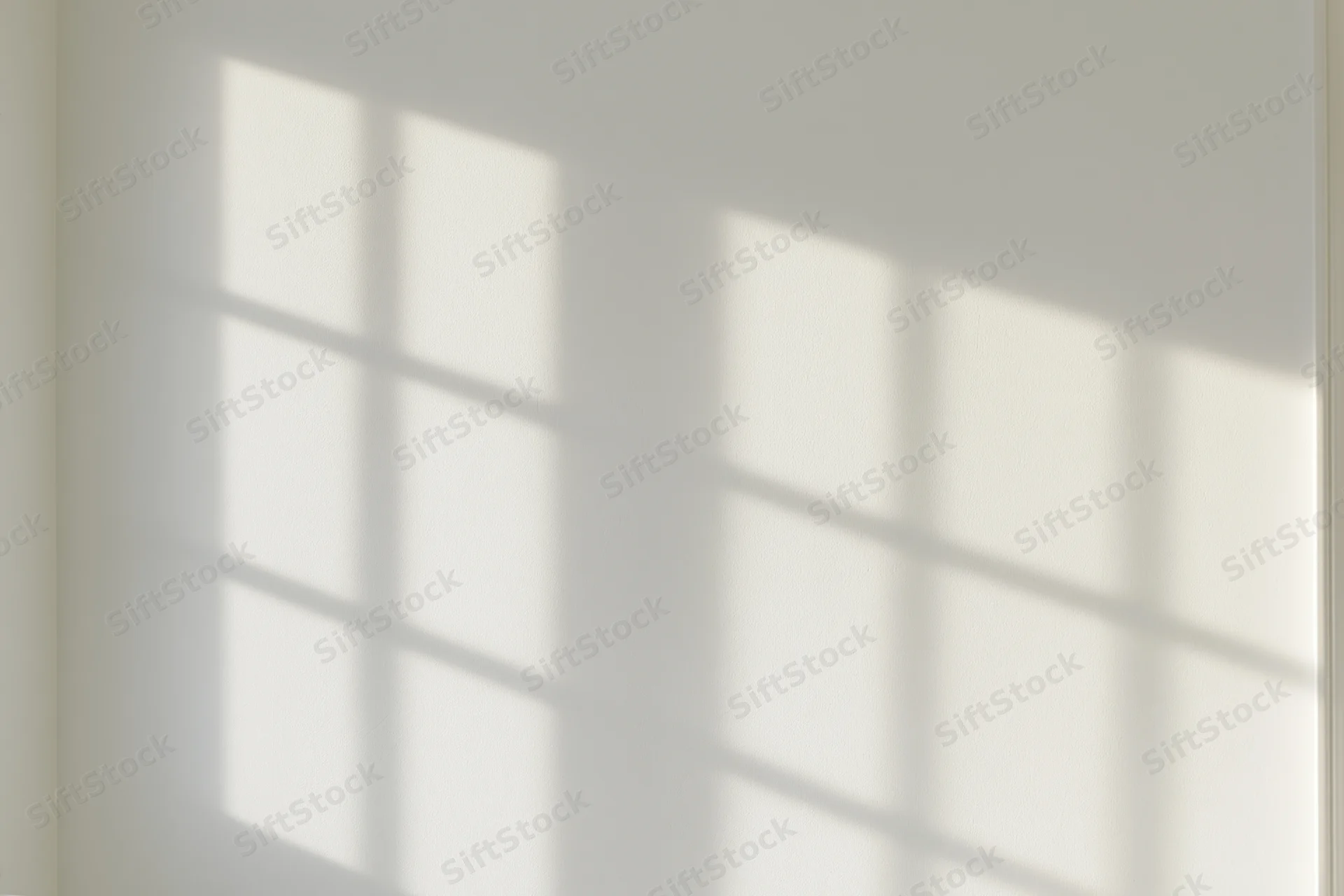 Grid shadow from a window cast across a plain white interior wall