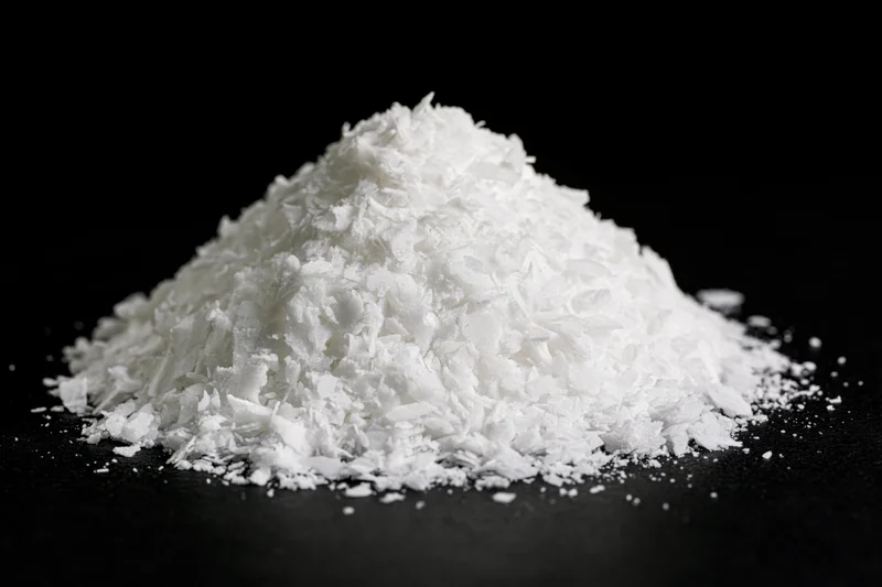 Pile of white shredded coconut flakes on black background