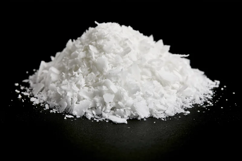 A pile of white shredded coconut flakes on a black background