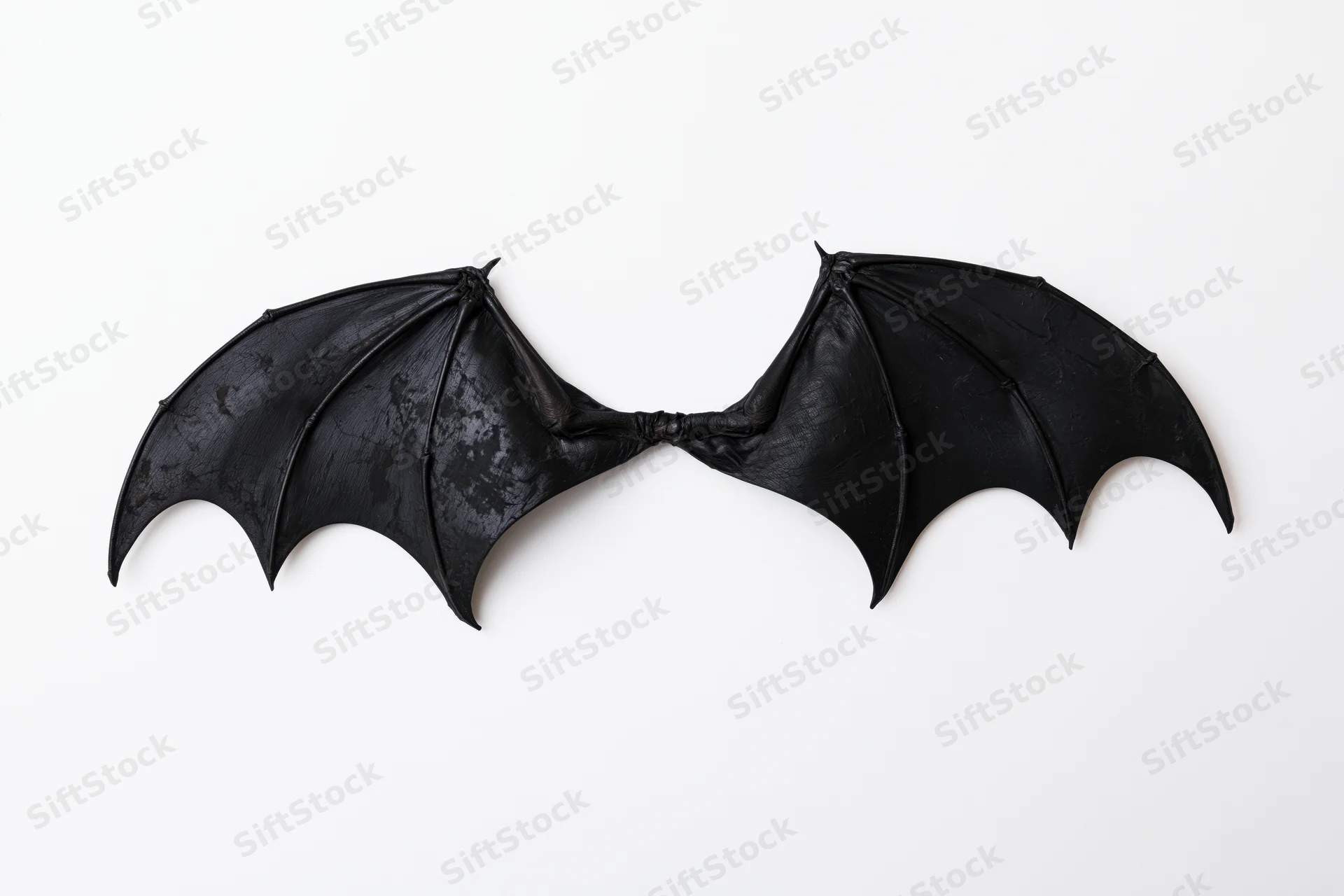 Black bat wings spread symmetrically on white background