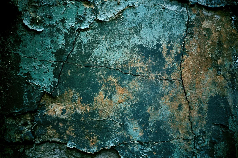 Close-up of a cracked and peeling weathered concrete wall surface