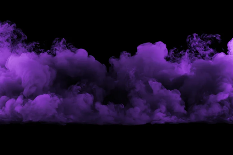 Dense billowing purple smoke clouds rising along the bottom edge against black background