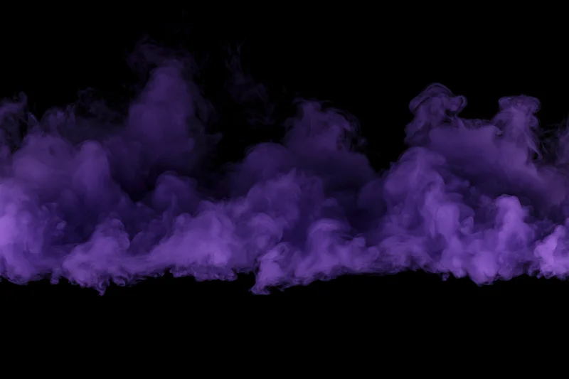 Dense billowing purple smoke clouds rising along the bottom edge against a black background