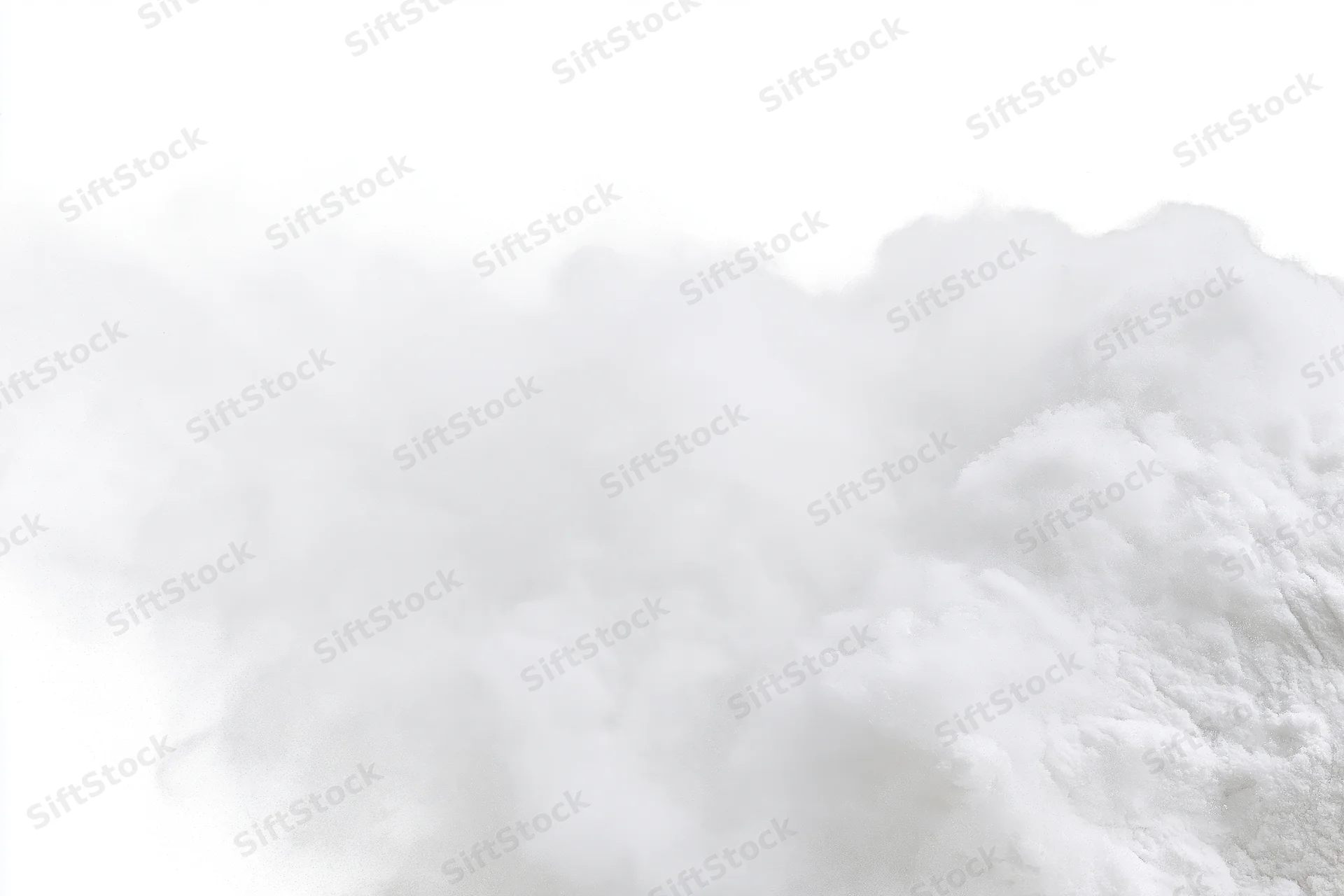 White powder exploding midair against pure white background