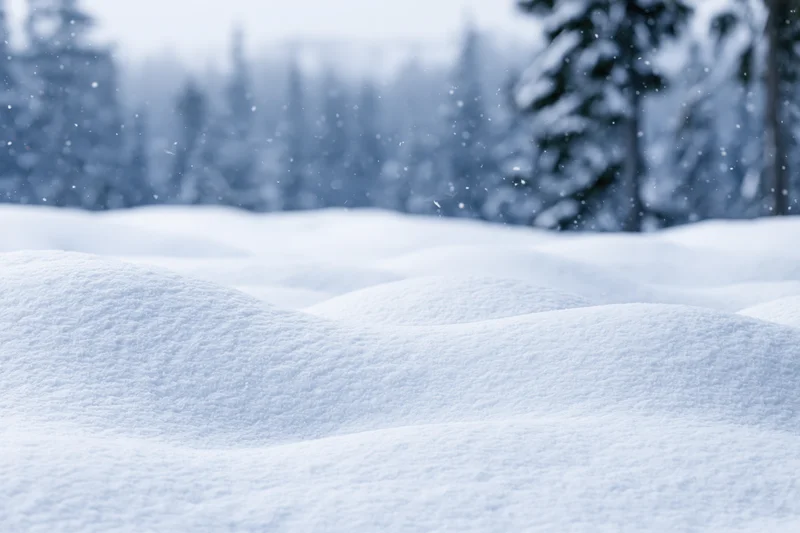 Snowdrifts in a forest landscape with falling snowflakes