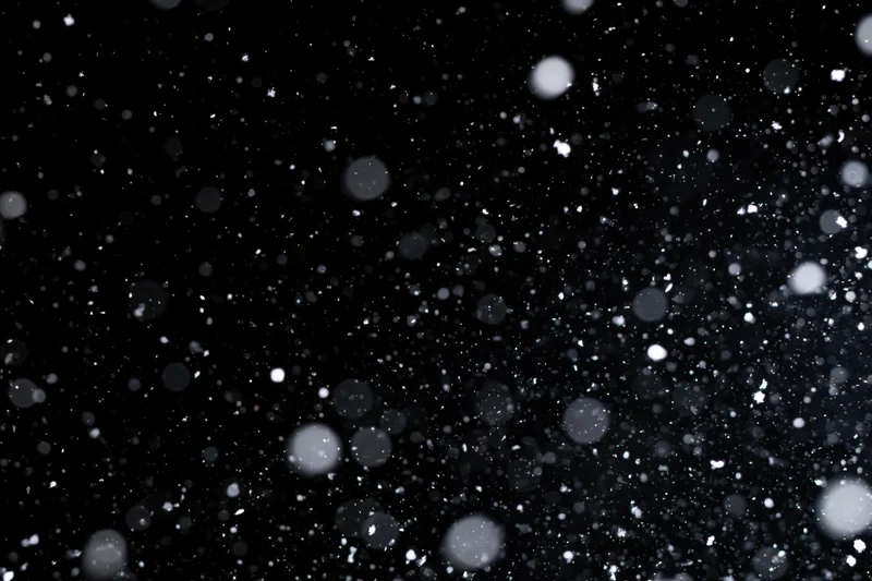 Snow falling against a black night sky