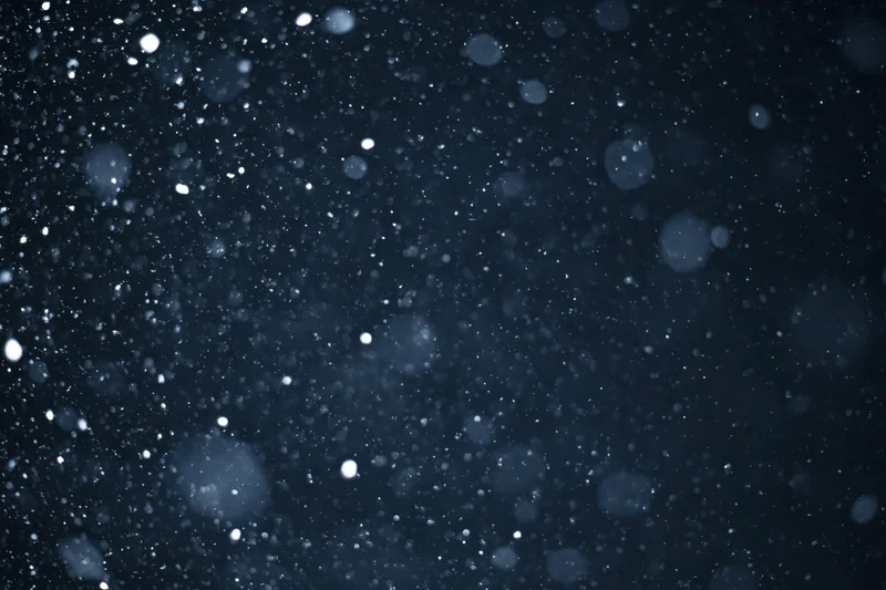 Snow falling against a dark night sky