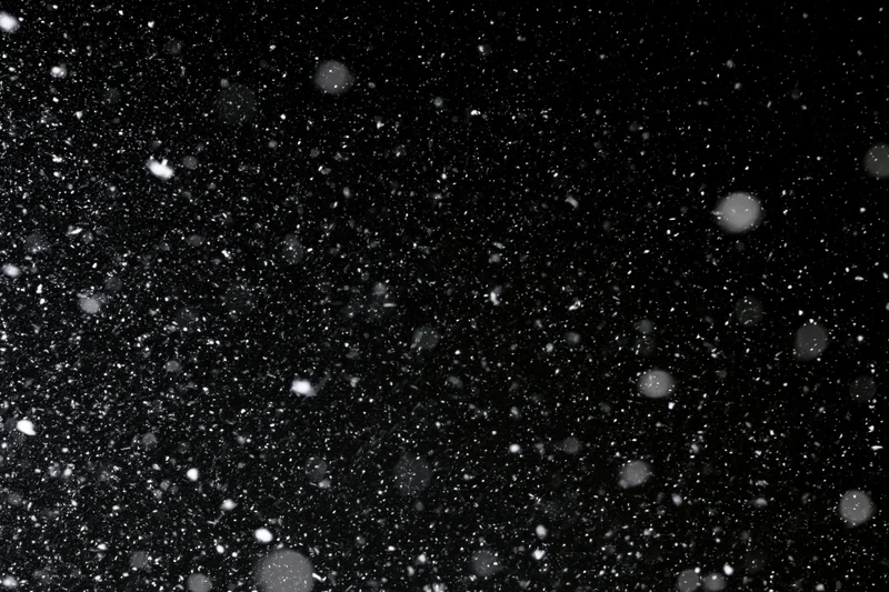 Snow falling against a black night sky
