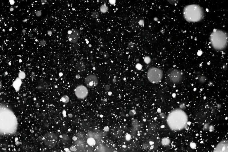 Snow falling against a black night sky