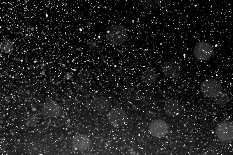Snow falling against a black night sky