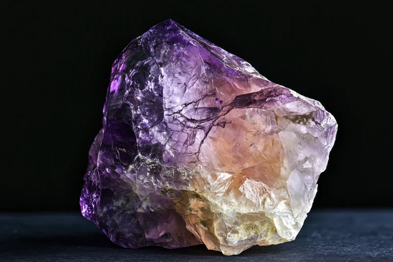 Raw amethyst crystal resting on dark surface