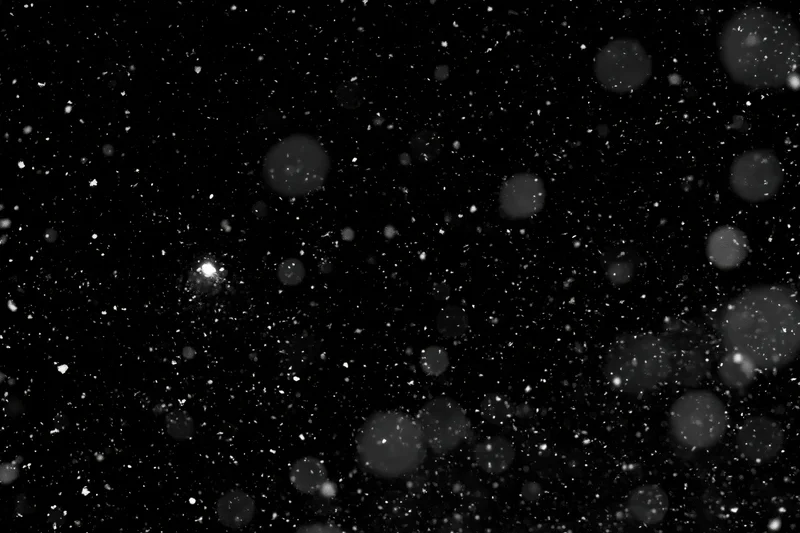 Snow falling against a black night sky