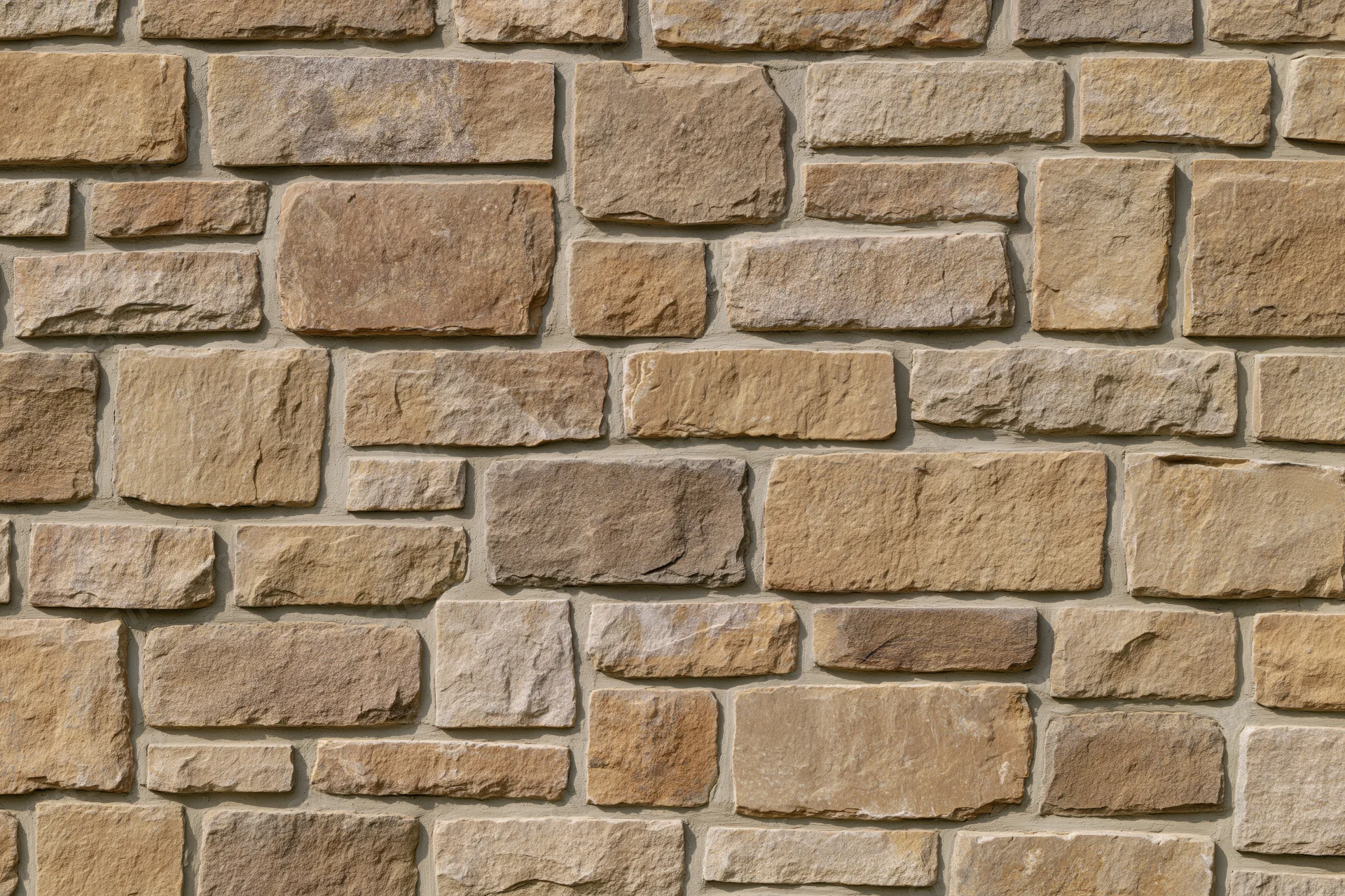 Rough-cut sandstone wall filling the frame with irregular stones and mortar joints