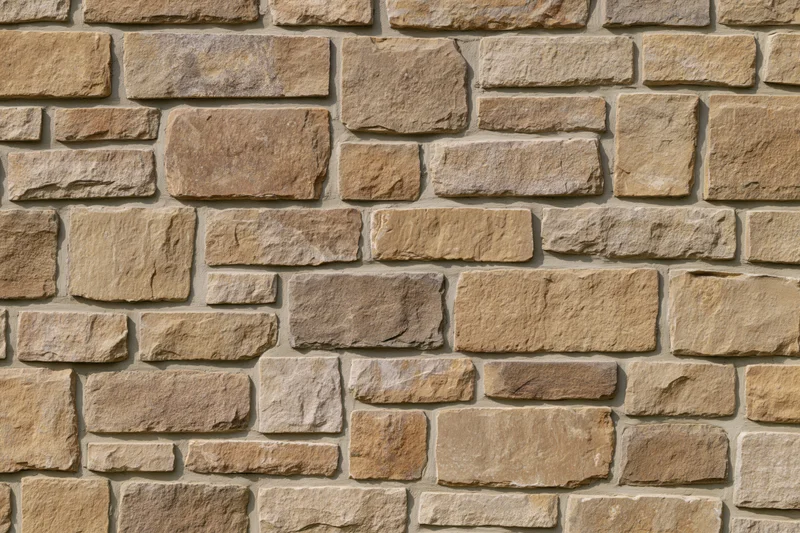 Rough-cut sandstone wall filling the frame with irregular stones and mortar joints