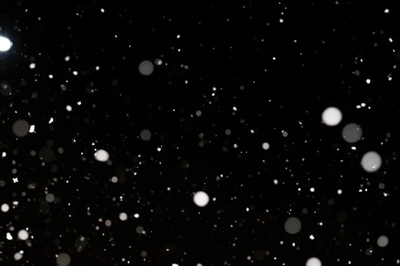 Snow falling against a black night sky