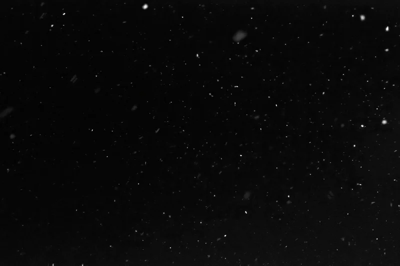 Snow falling against a pure black night sky