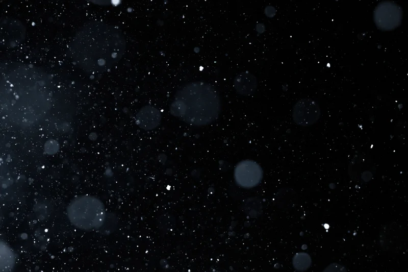 Snow and dust particles falling against a black background