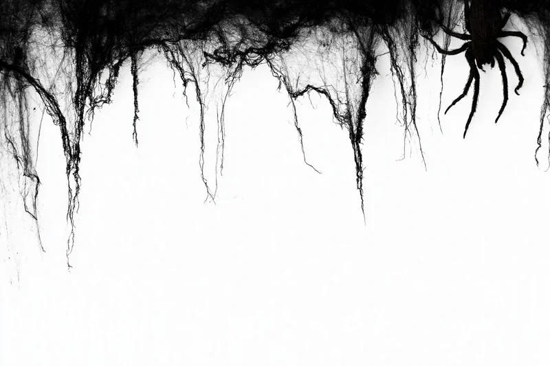 Torn black spider webs draped across the top edge of the frame with copyspace below