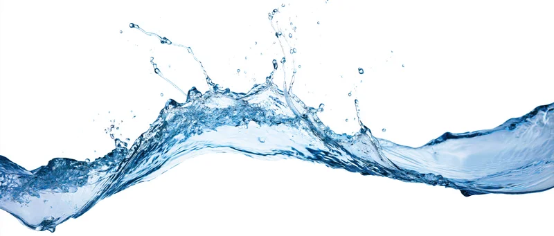 Dynamic water splash frozen mid-motion forming a flowing wave against white background