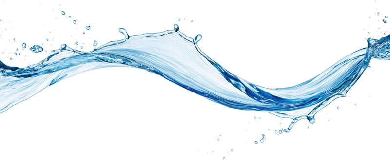 Flowing wave of clear blue water mid-splash twisting horizontally against white background