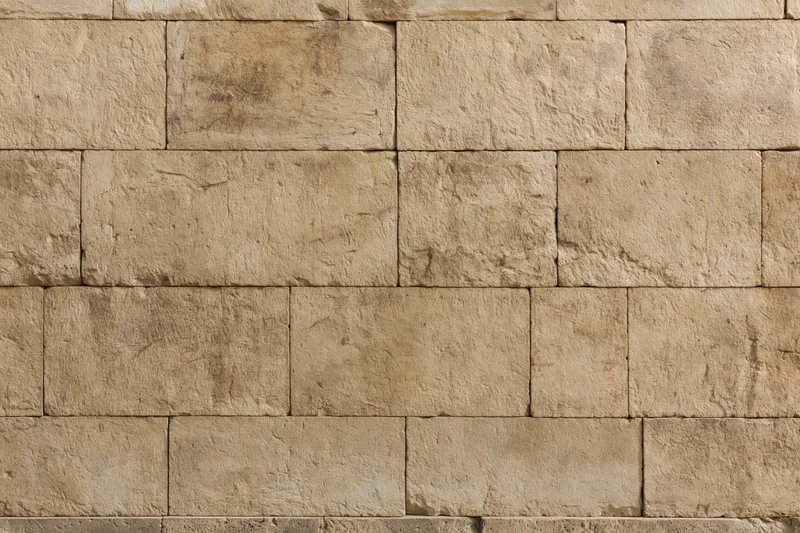 Ancient limestone block wall filling the frame flat-on