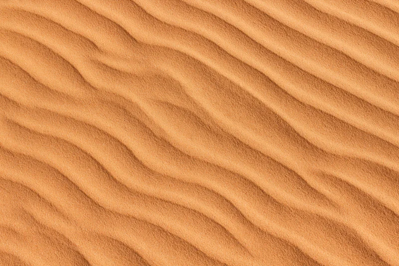 Close-up overhead view of rippled desert sand surface