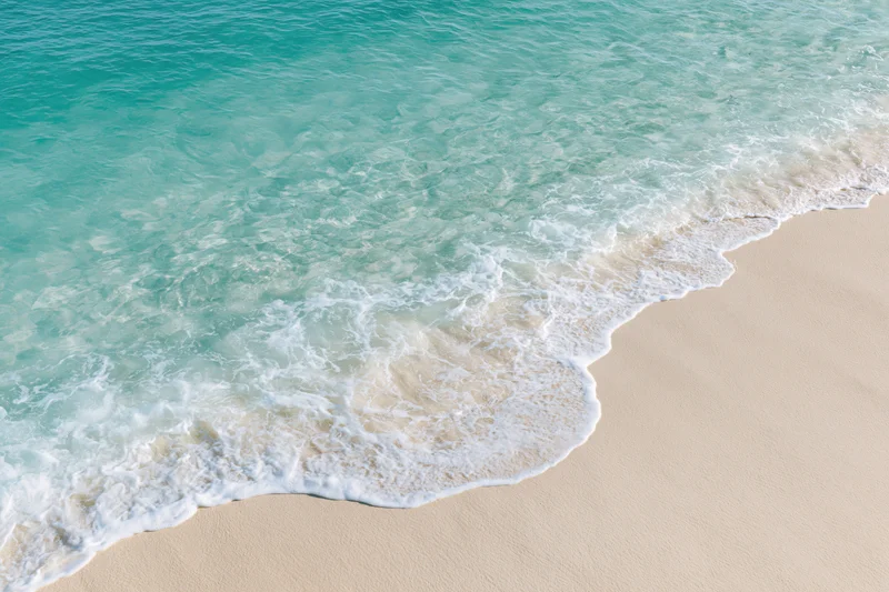 Turquoise ocean wave washing onto pale sandy beach