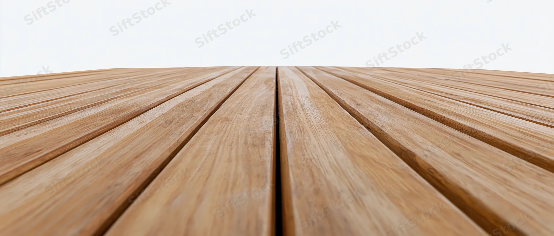 Wooden plank floor receding in perspective with white background