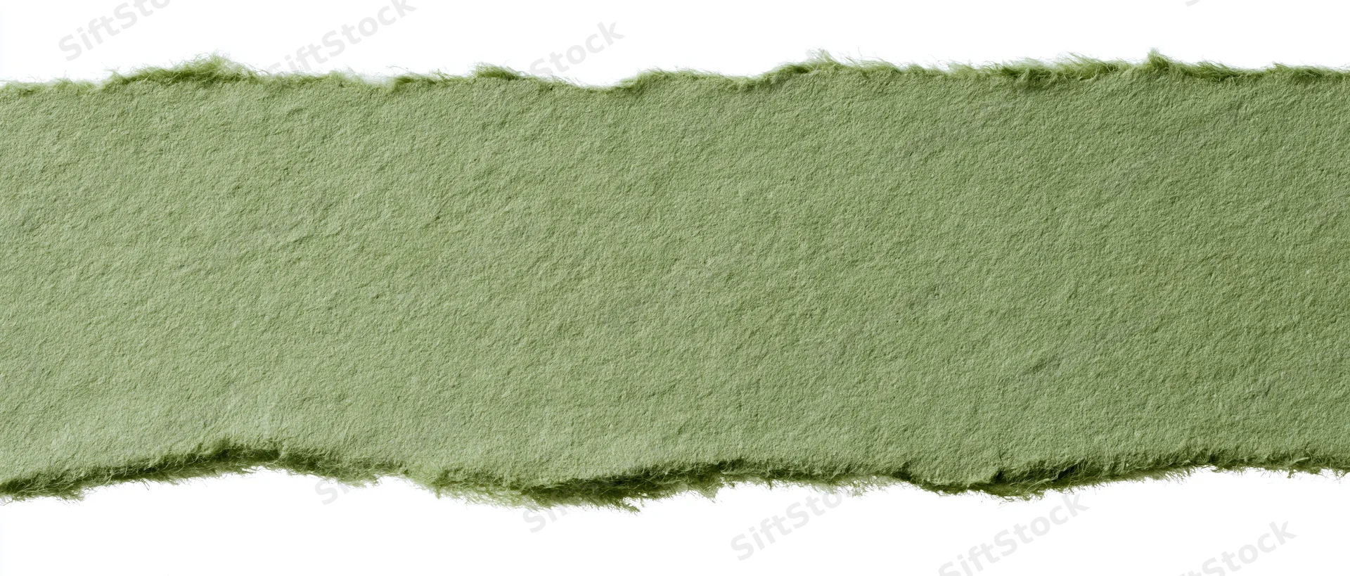 Torn strip of olive green paper isolated on white background