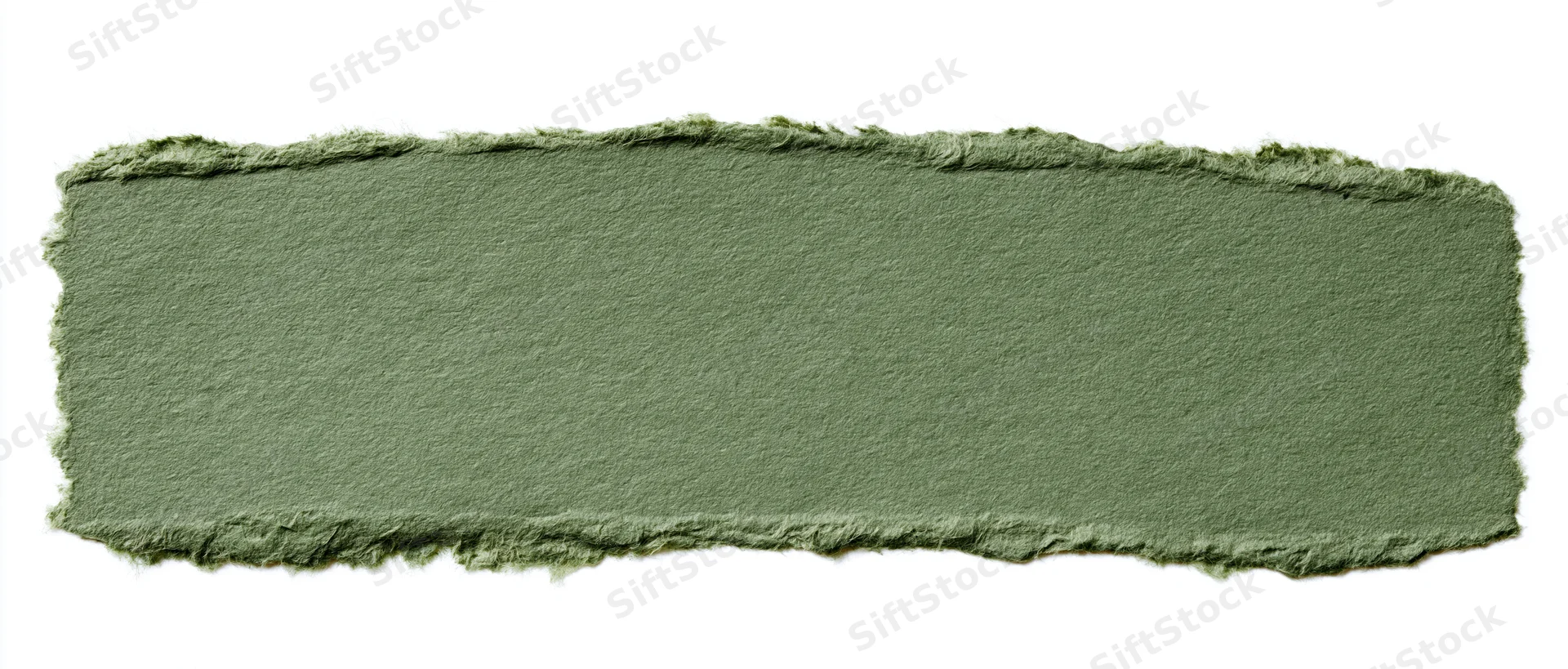 Torn strip of olive green paper isolated on white background