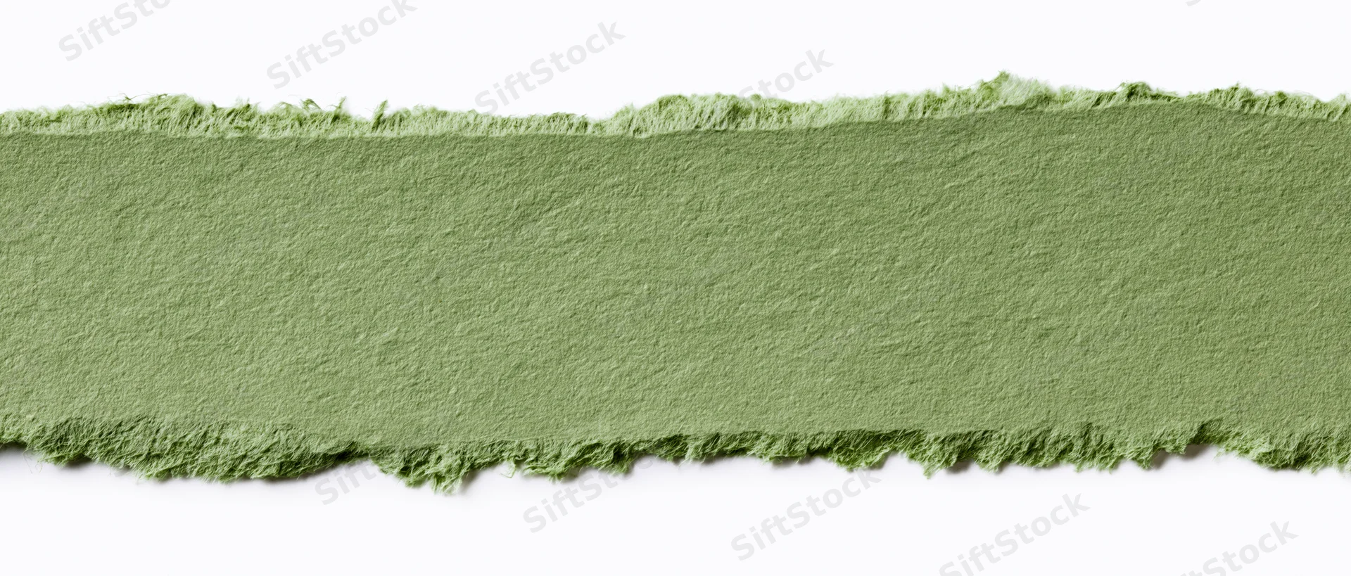 Torn strip of olive green paper isolated on white background