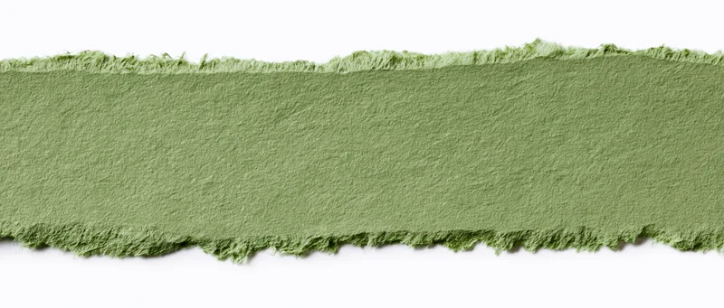 Torn strip of olive green paper isolated on white background