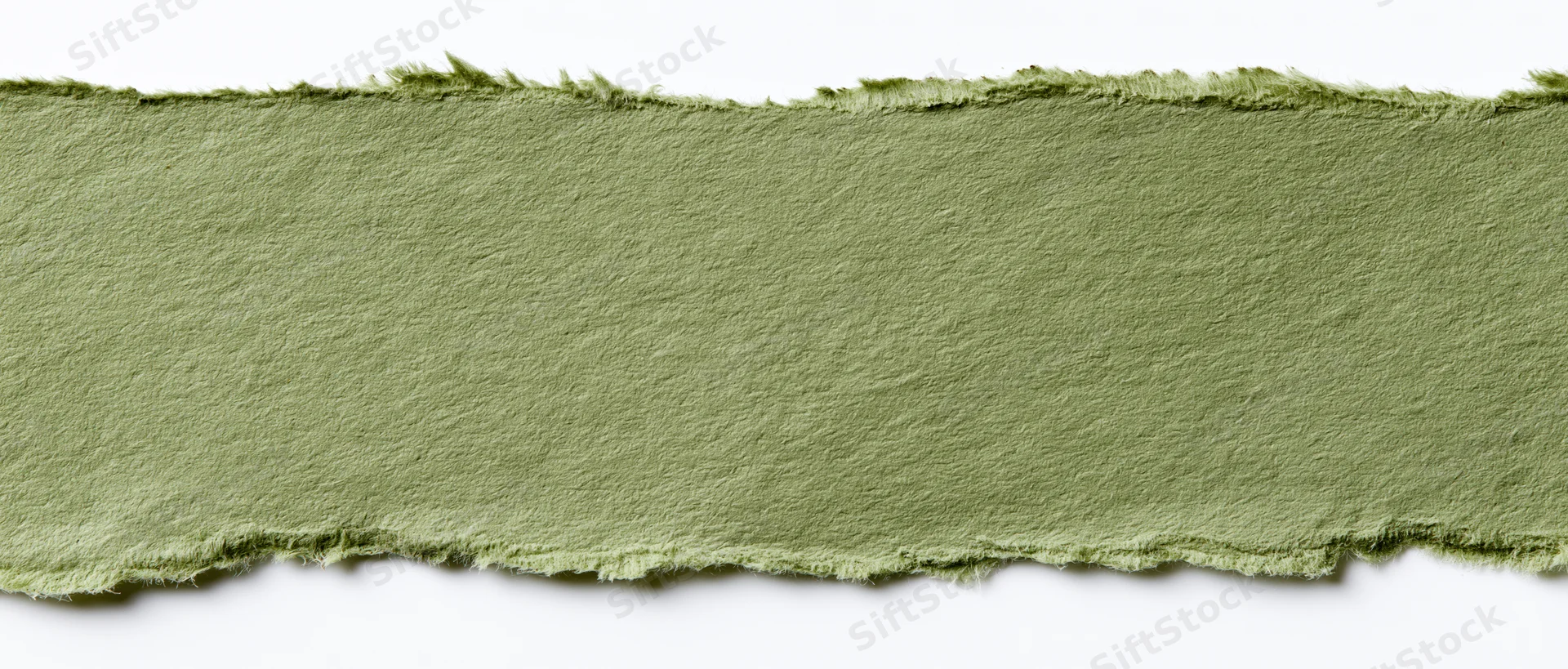 Torn strip of olive green paper isolated on white background