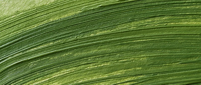 Close-up of green painted surface with broad brushstrokes forming textured pattern